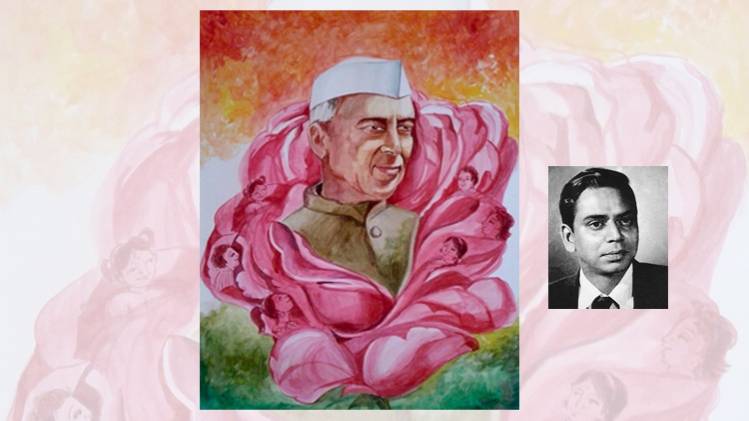 शैलेंद्र (इनसेट में) व नेहरू का चित्र Art by Neha [स्रोतः Artists' Forum NITK]