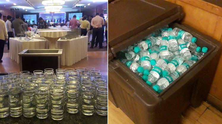 पासवान की प्रेस कॉन्फ्रेंस से हटीं प्लास्टिक की बोतलें