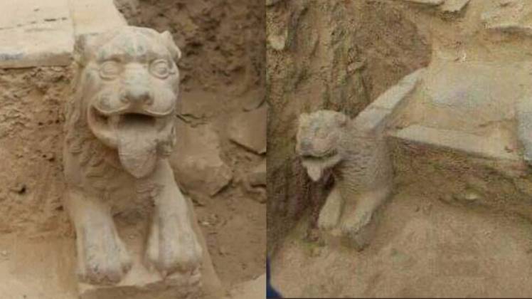 खुदाई में मिली प्राचीन मूर्तियां