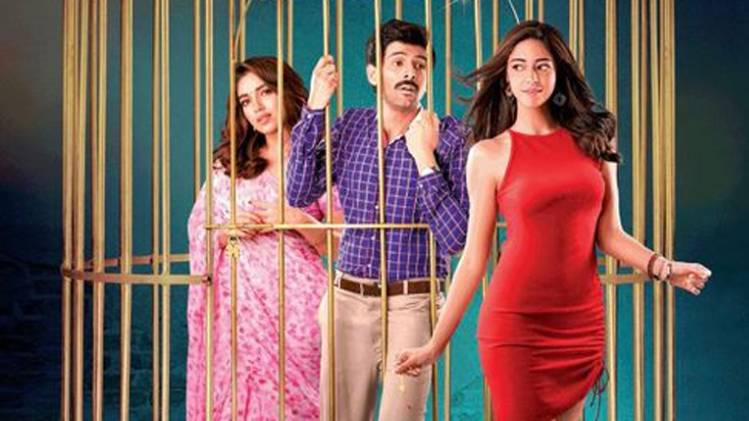 पति पत्नी और वो पोस्टर में कार्तिक आर्यन-भूमि पेडनेकर-अनन्या 