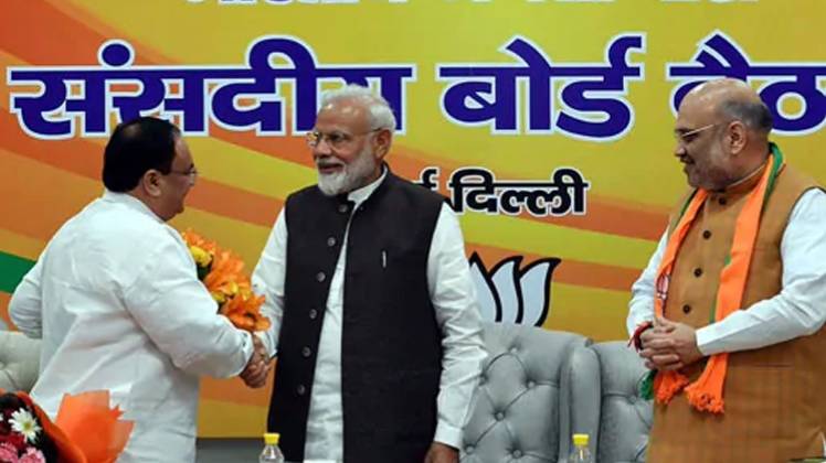 जेपी नड्डा, नरेंद्र मोदी और अमित शाह (फोटो-BJP TWITTER)