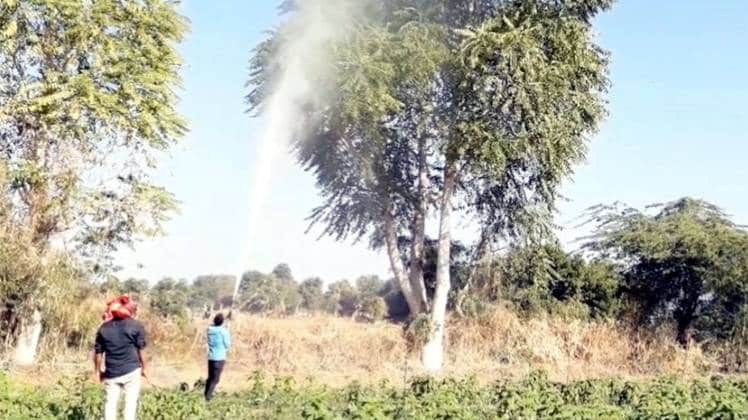 दवा का छिड़काव करते कर्मचारी