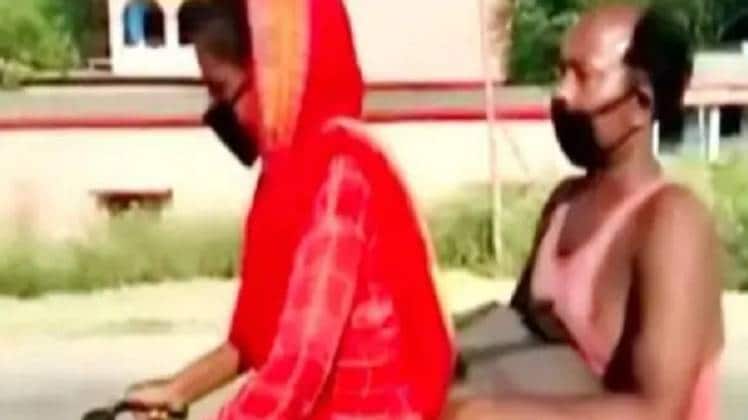 अपने पिता को साइकिल पर बिठाकर गुरुग्राम से 1200 किमी दूर दरभंगा पहुंची ज्योति