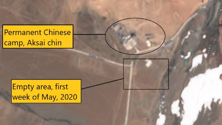 LAC के पास चीन का स्थायी कैंप (Source: European Space Agency)