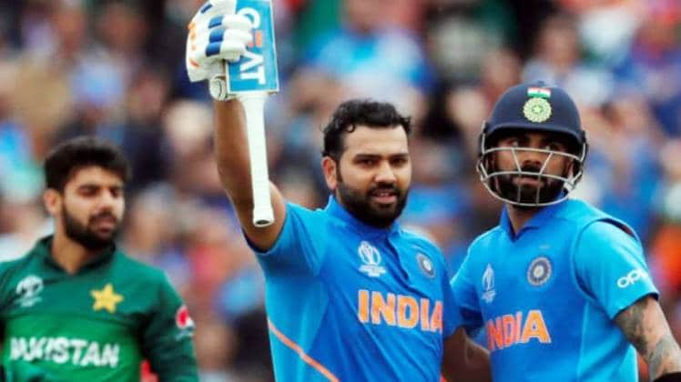 Rohit Sharma celebrates his century with Virat Kohli.(Reuters Photo)