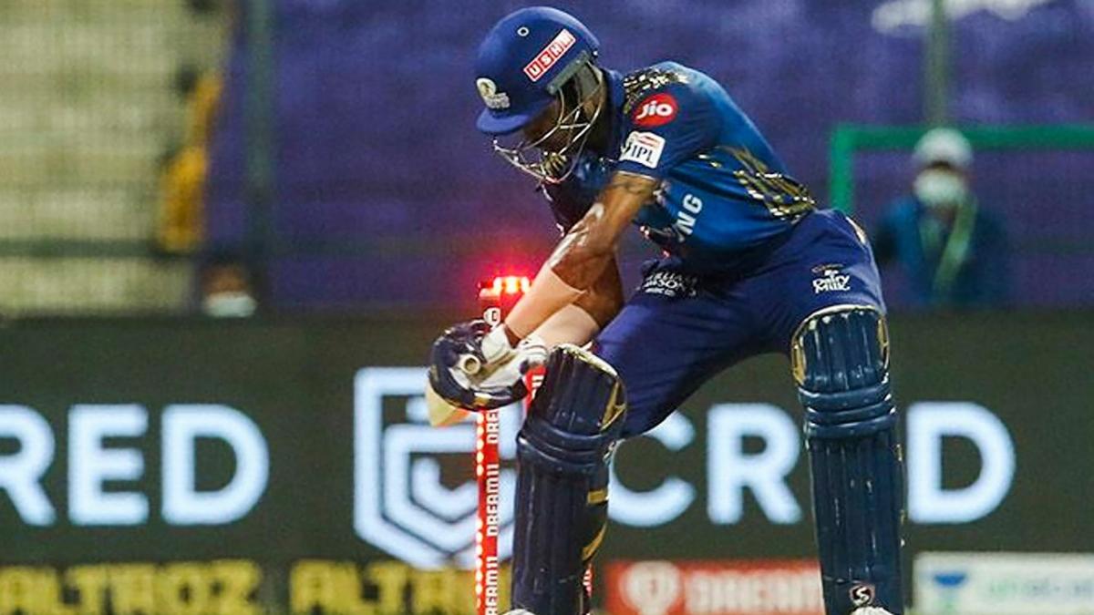 Hardik Pandya hits the stumps (PTI)