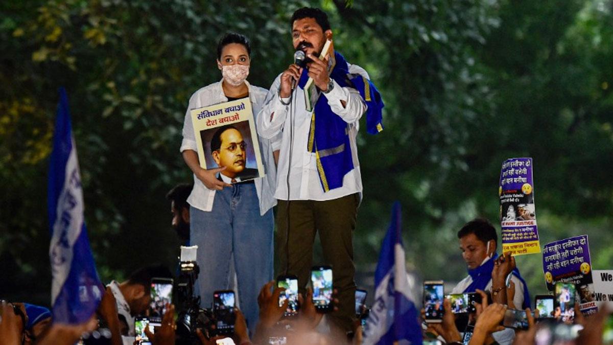 जंतर-मंतर पर हाथरस केस को लेकर प्रदर्शन (पीटीआई)