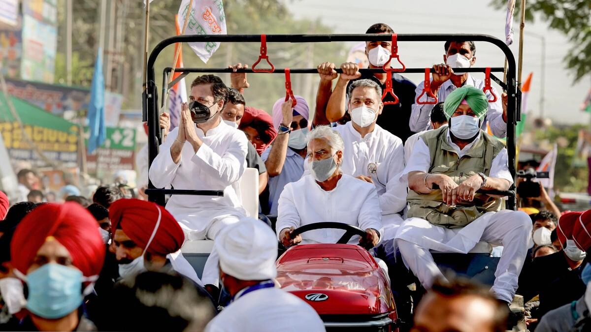 ट्रैक्टर रैली के दौरान राहुल गांधी (PTI)