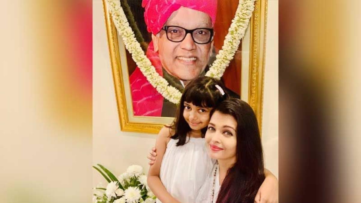 पिता कृष्णा राय की तस्वीरें के साथ ऐश्वर्या राय और आराध्या बच्चन 