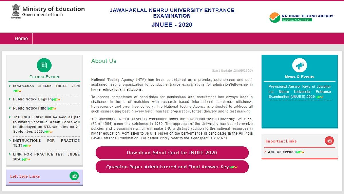 JNUEE 2020 Final Answer Key