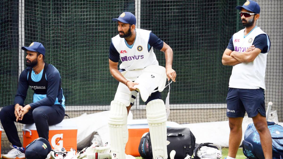 Ajinkya Rahane, Cheteshwar Pujara and Hanuma Vihari watch the nets carefully (Getty)