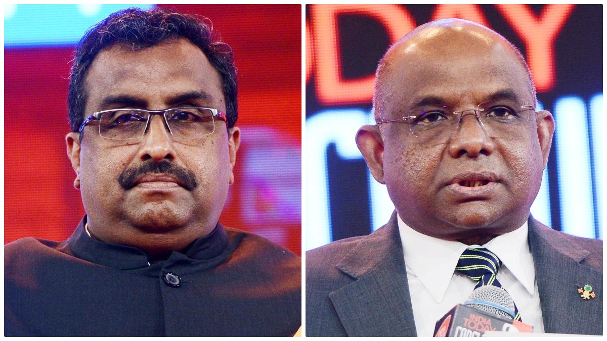 India Today Conclave South में राम माधव और अब्दुल्ला शाहिद. फोटोः चंद्रदीप कुमार