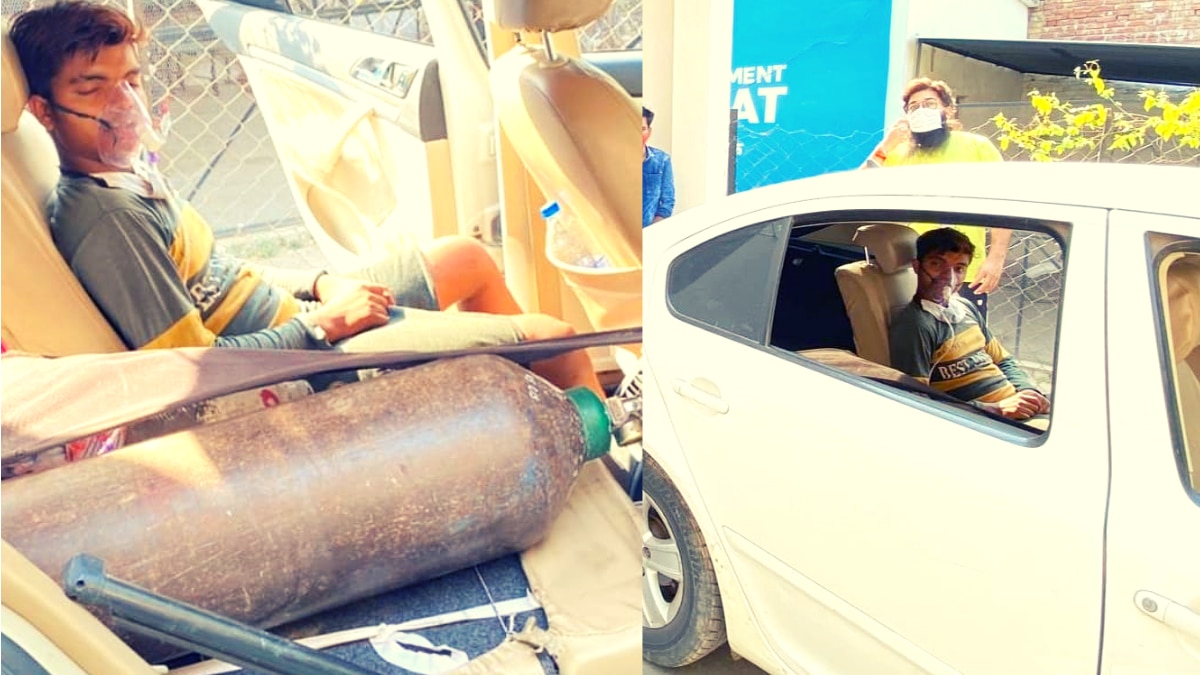 स्कोडा कार जिसे अस्थायी एंबुलेंस बना दिया गया है 