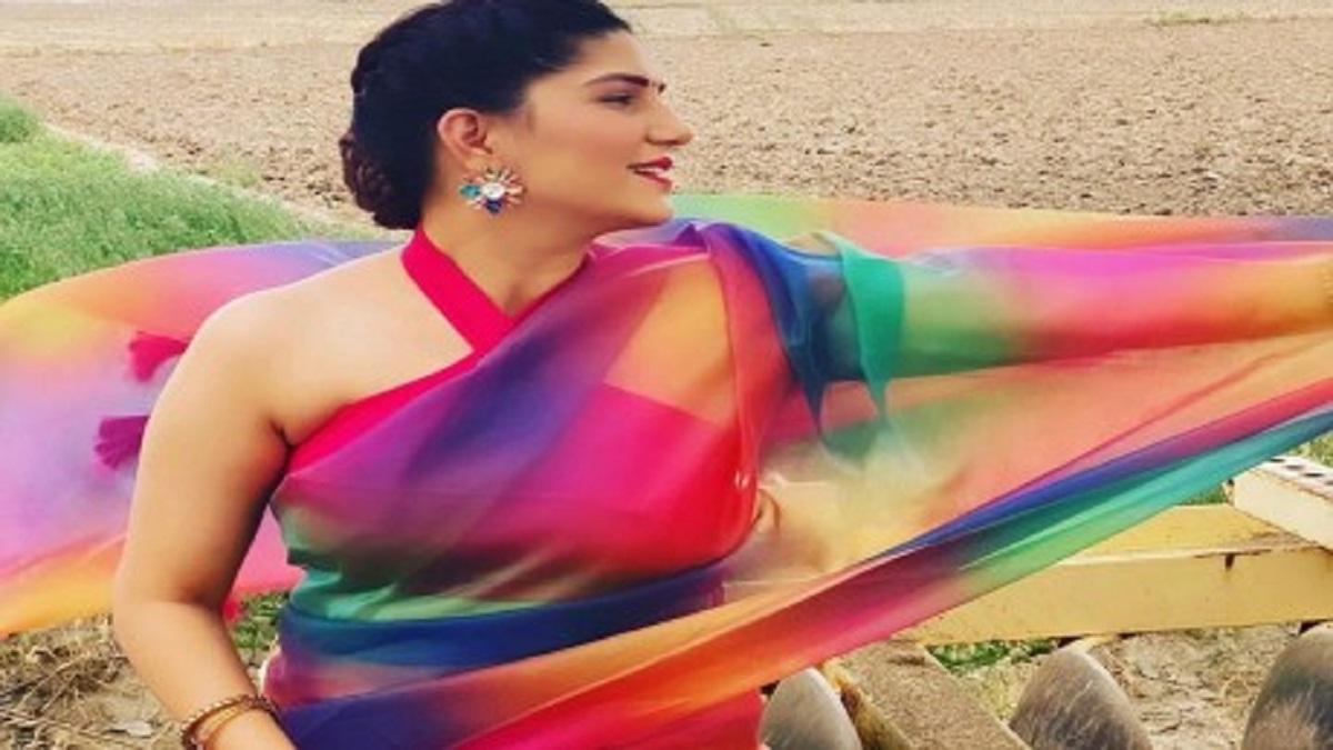 Sapna chaudhary multi color saree