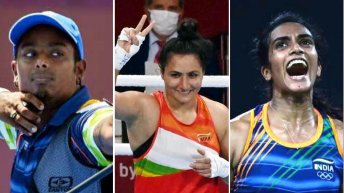 Atanu Das, Pooja Rani and P. V. Sindhu (Getty)