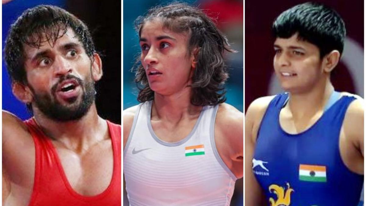 Bajrang Punia, Vinesh phogat and Sonam Malik.