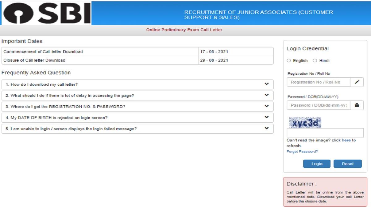 SBI Clerk Prelims Admit Card: