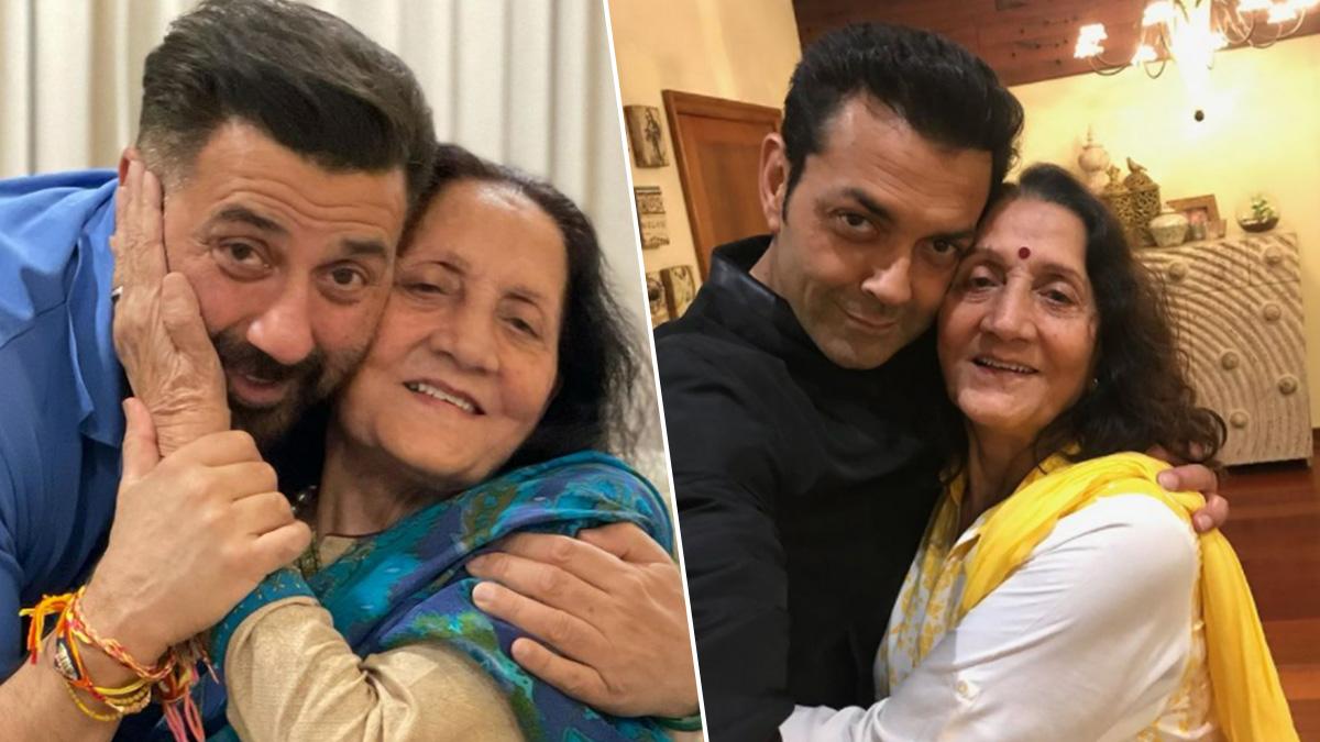 सनी देओल और बॉबी देओल अपनी मां के साथ