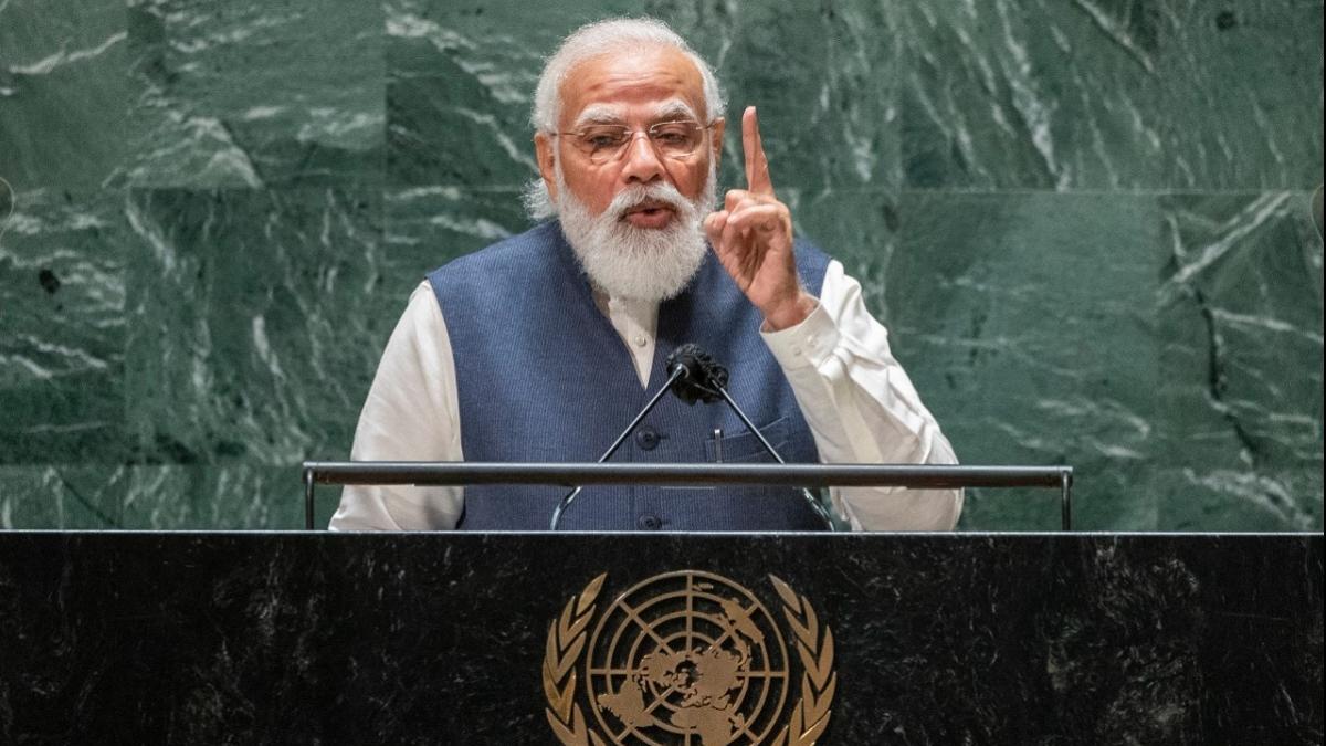 पीएम मोदी ने संयुक्त राष्ट्र महासभा को किया संबोधित (फोटोः ट्विटर)