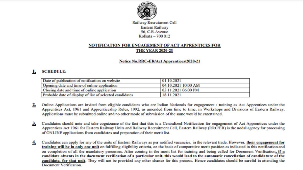 RRC Recruitment 2021 Notification: