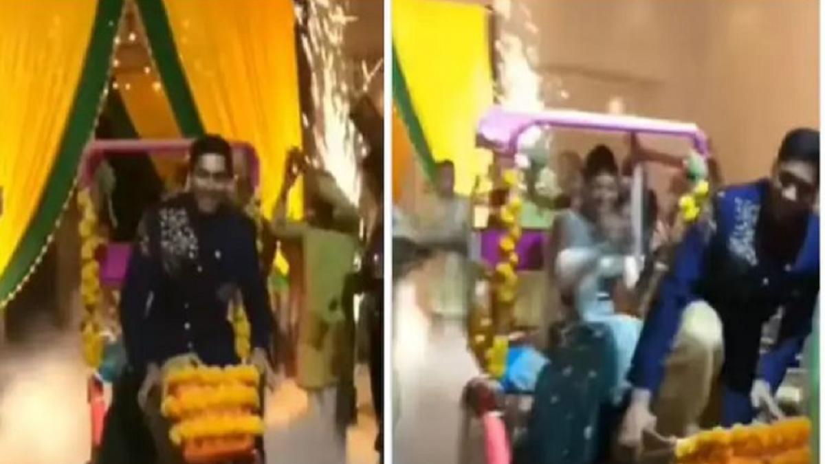 शादी में रिक्शे से पहुंचे दूल्हा-दुल्हन