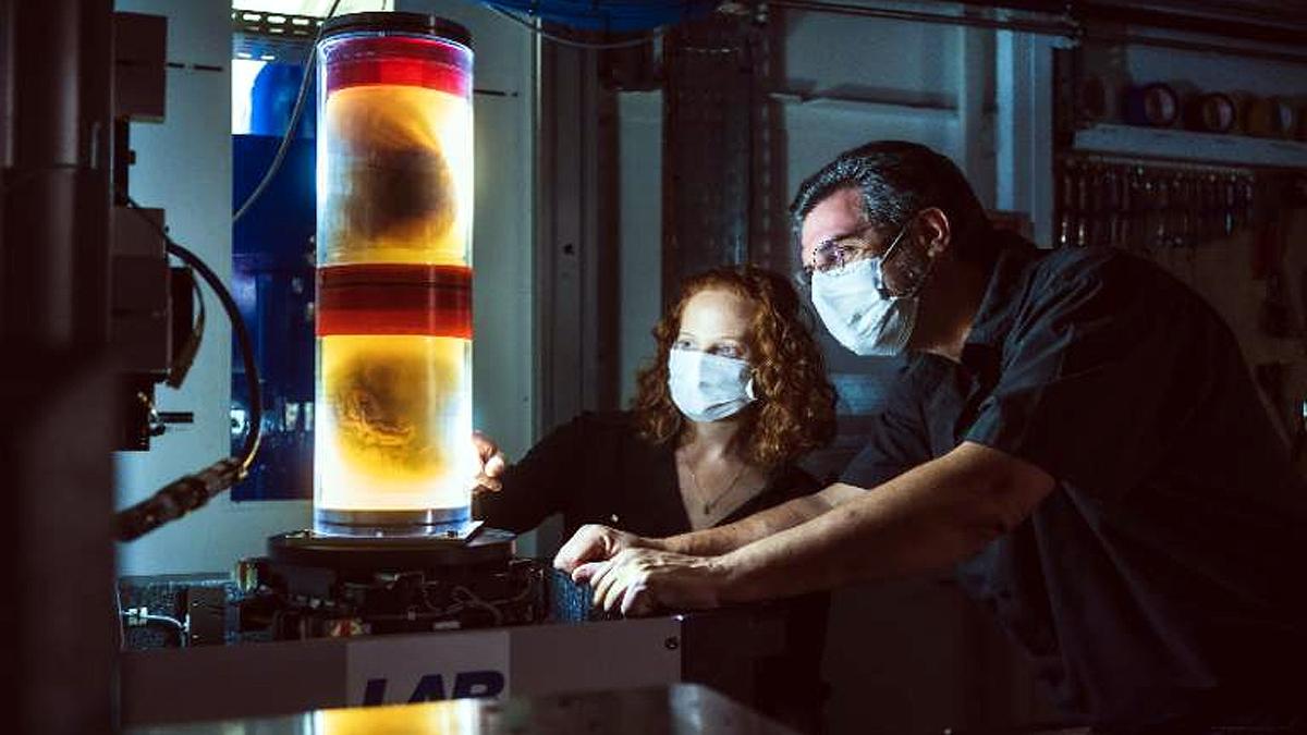 UCL में ESRF तकनीक से फेफड़ों को देखते प्रो. पॉल टैफोरियु और डॉ. क्लेयर वॉल्श. (फोटोः UCL)