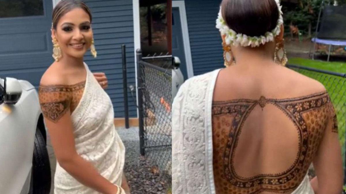 महिला ने हिना मेंहदी से ब्लाउज बनवाया है 