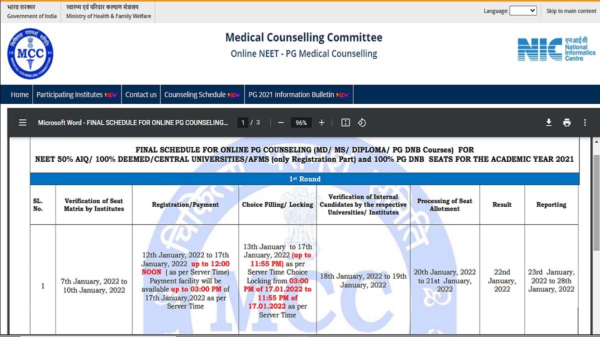 NEET PG Counselling 2022: