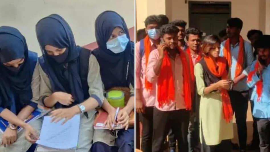 कर्नाटक के हिजाब विवाद में कूदे हिंदू संगठन, बजरंग दल ने स्टूडेंट्स को पहनाए भगवा चोले - Karnataka Hijab Row Hindu groups force boys to wear saffron shawls in classrooms ntc - AajTak