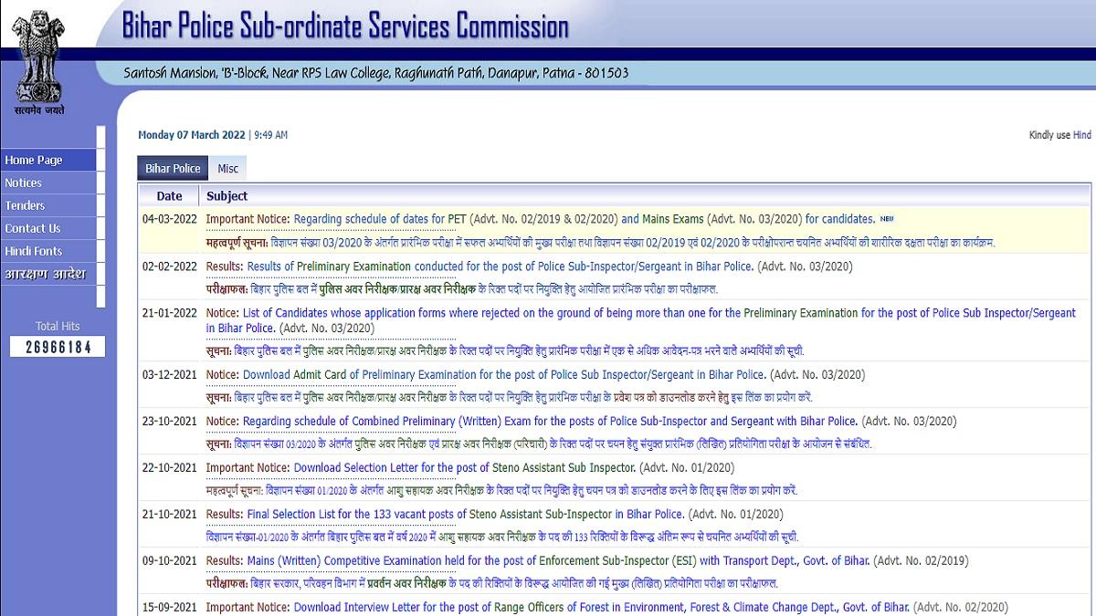 Bihar Police SI Mains 2022: