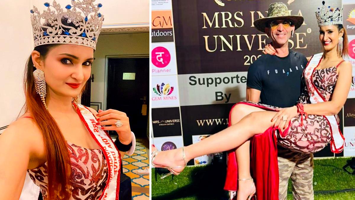 मिसेज इंडिया यूनिवर्स 2022 का खिताब जीतने वाली श्वेता जोशी दाहदा और उनके पति कर्नल रमन ढ़ाडा.