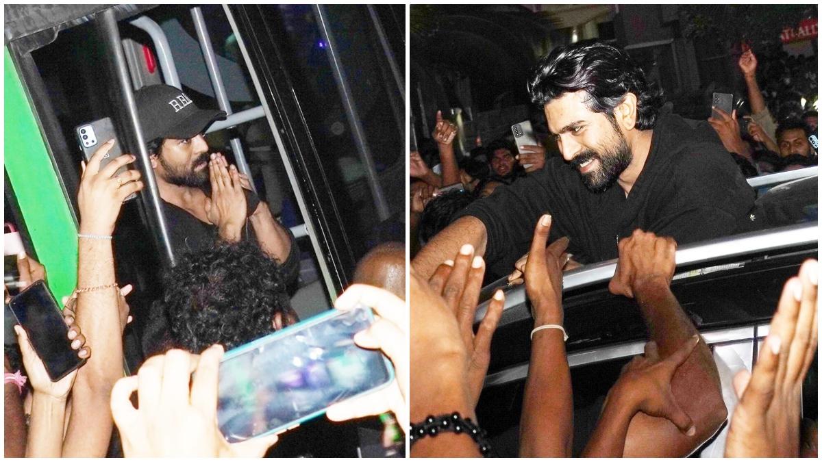 RRR का पहला शो देखने थिएटर पहुंचे Ram Charan, फैंस की लगी भीड़