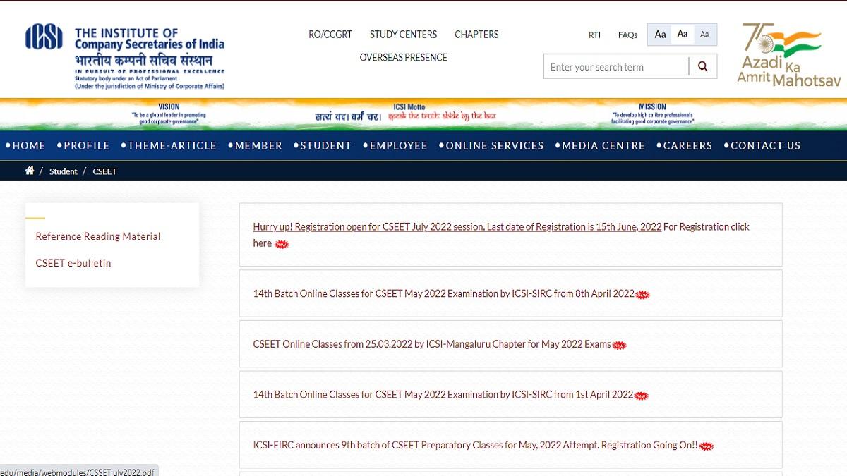 ICSI CSEET 2022 Registration: