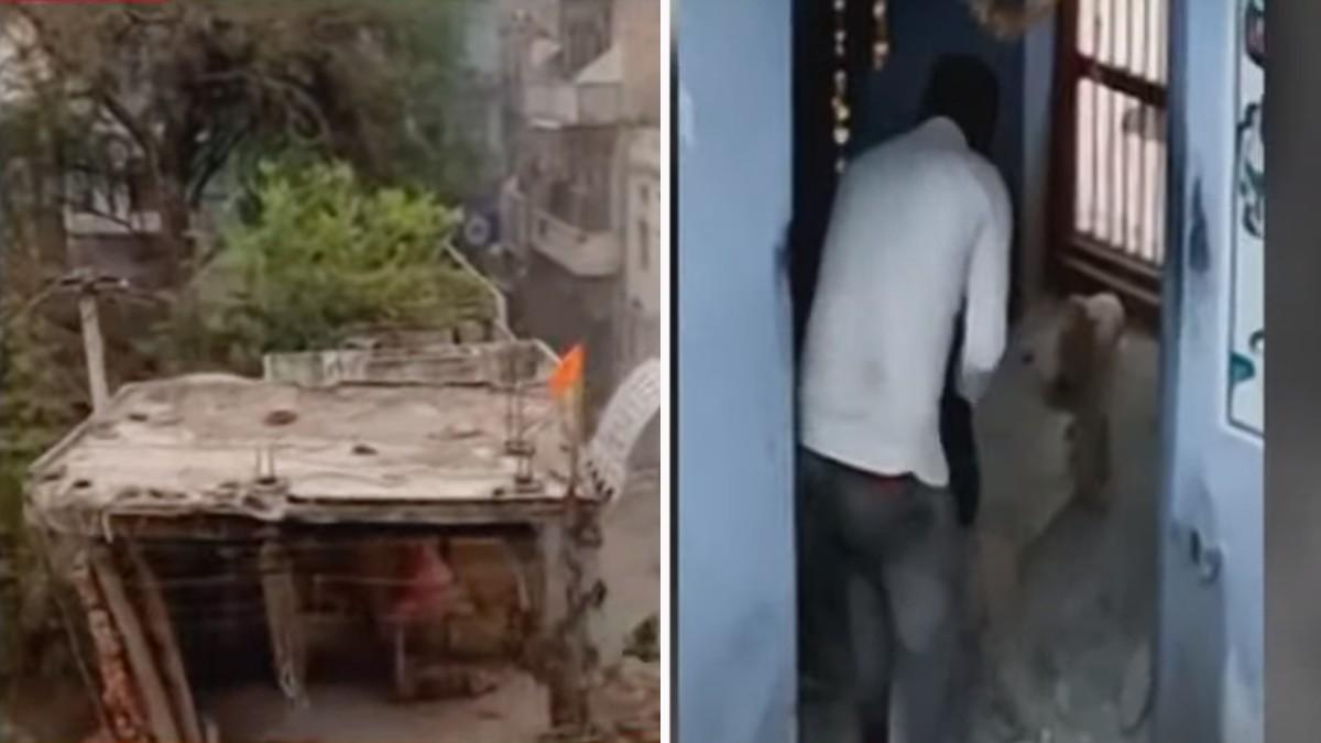 मंदिर को गिराया गया और मूर्तियों को कटर से काटकर हटाया गया. 