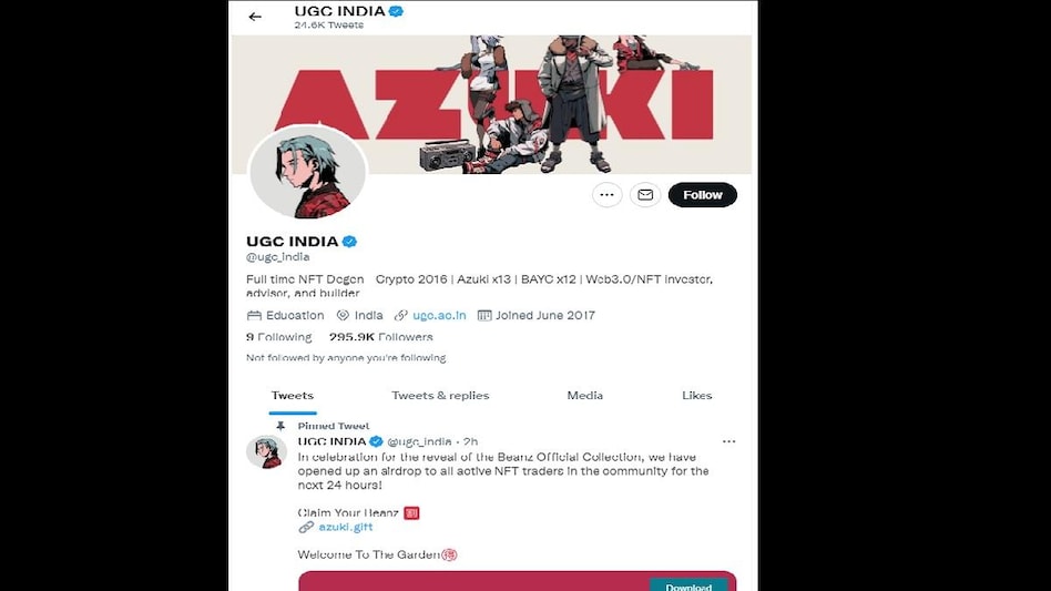 अकाउंट हैक करते ही हैकर्स ने UGC की प्रोफाइल फोटो चेंज कर दी है.