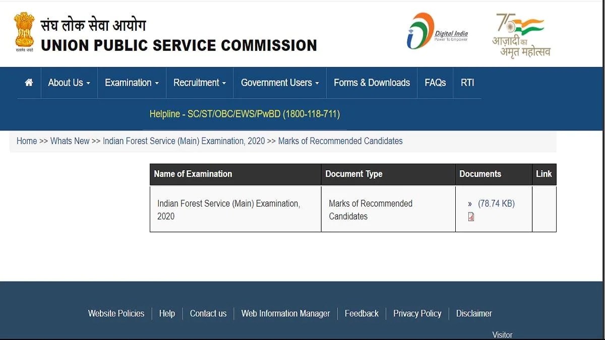 UPSC IFS Mains result 2021