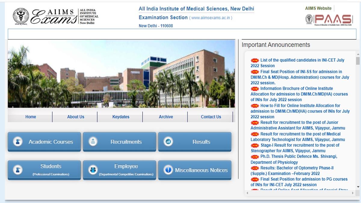 AIIMS INI CET Result 2022 Out