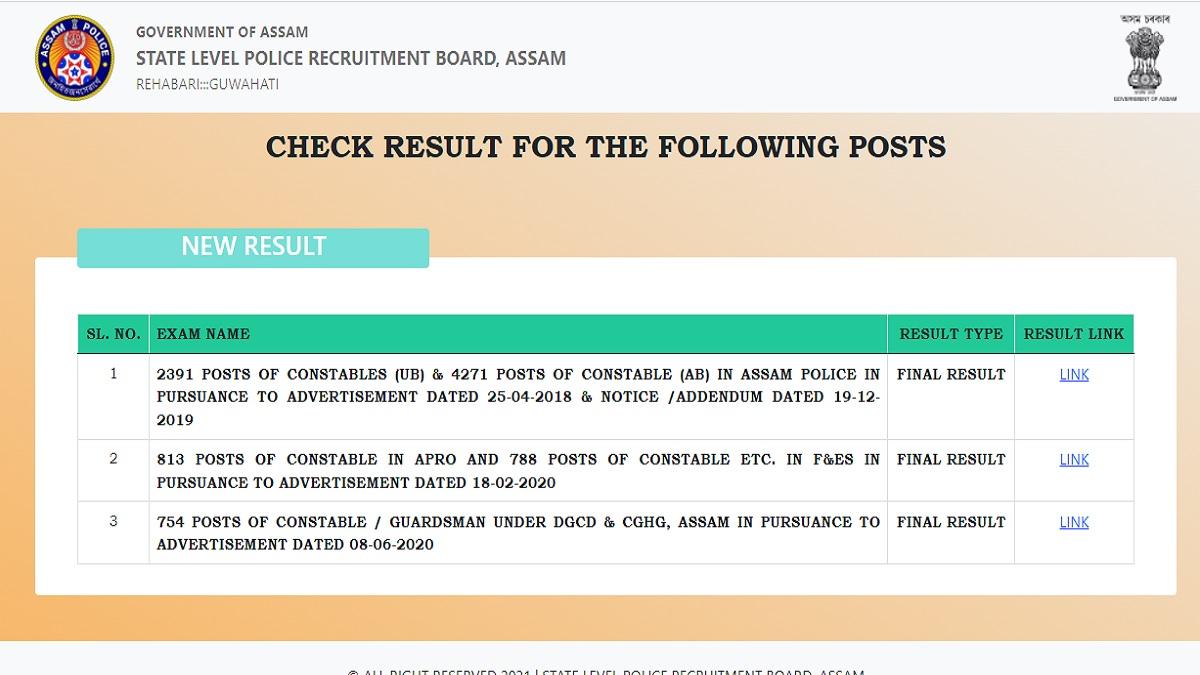 Assam Police Constable Result 2022: आधिकारिक वेबसाइट slprbassam.in पर चेक करें रिजल्ट.