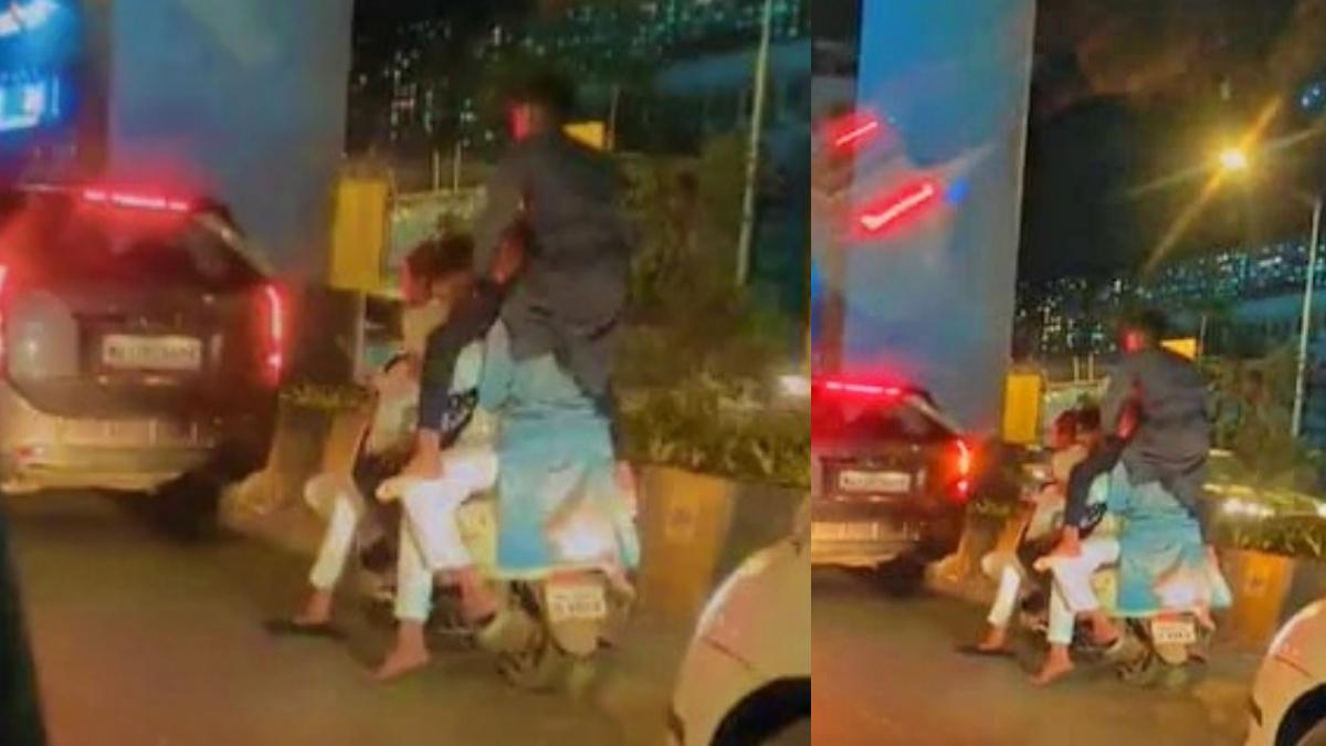 एक स्कूटी पर 6 लोग सवार (फ़ोटो- ट्विटर) 