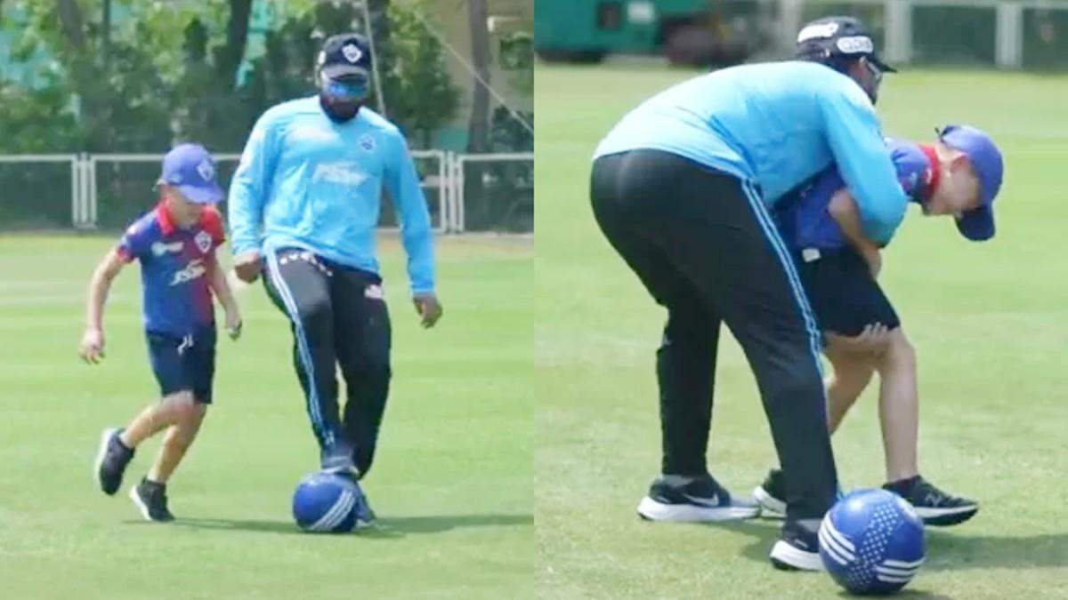 Rishabh Pant play Football with Ricky Ponting's son Fletcher (@DC)