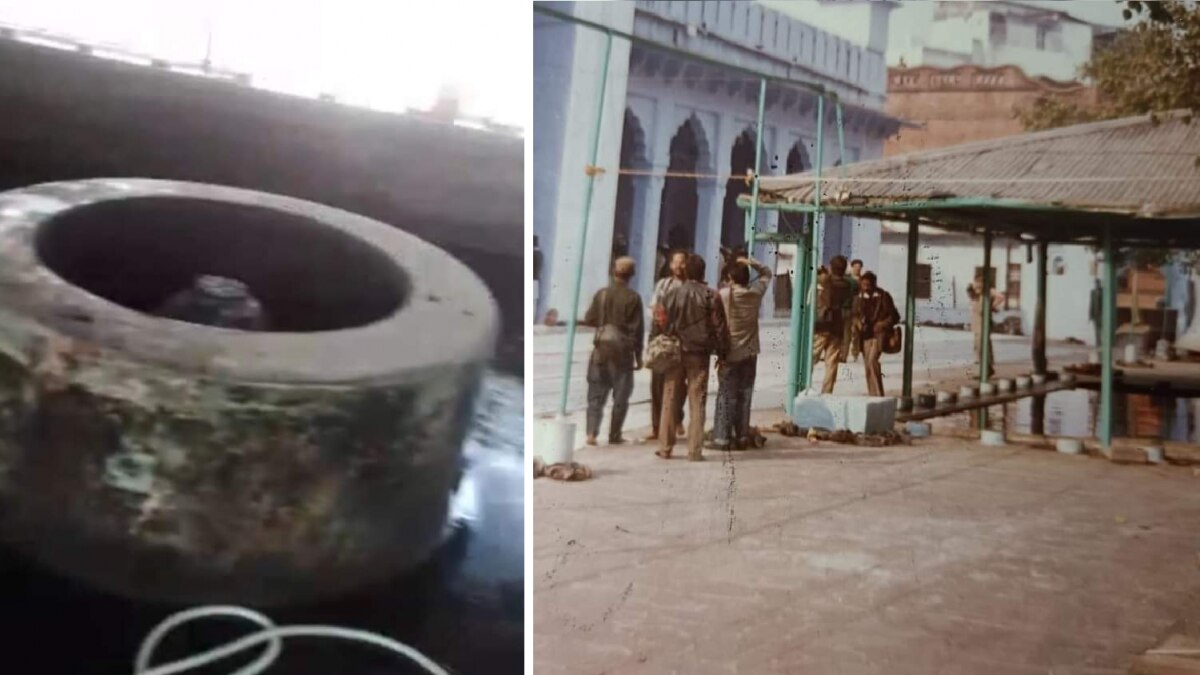 कथित शिवलिंग की तस्वीर और 1990 की वह तस्वीर, जहां वजूखाना है