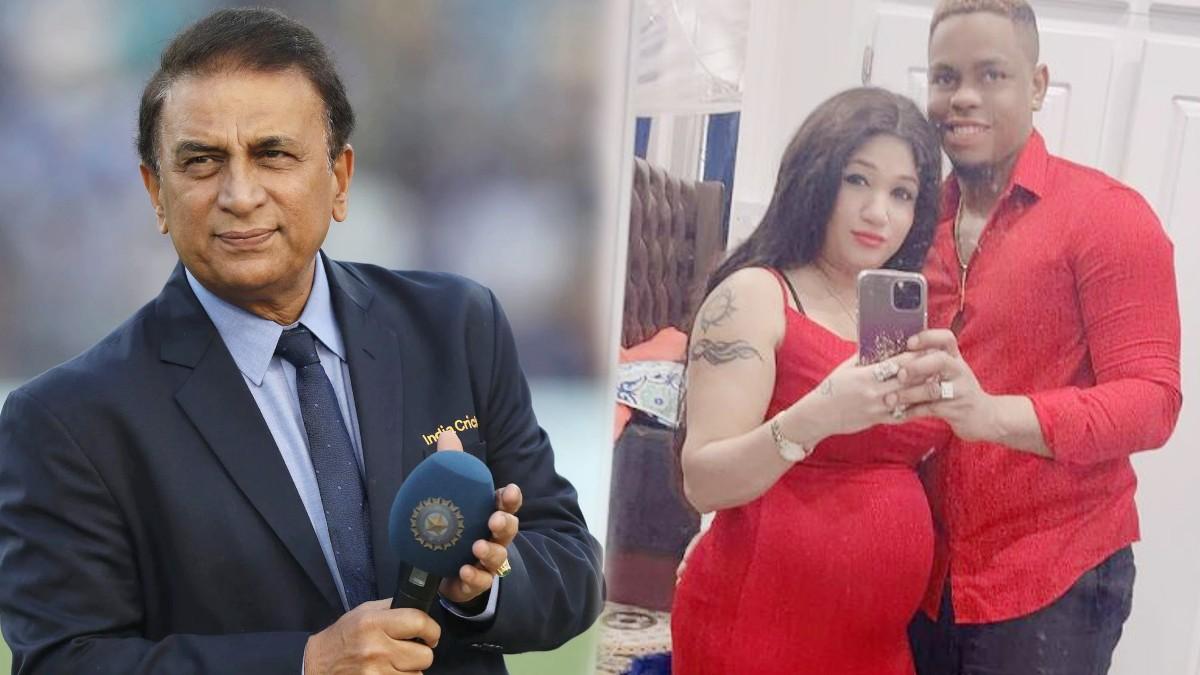 Sunil Gavaskar and Shimron Hetmyer with Wife Nirvani (Twitter)