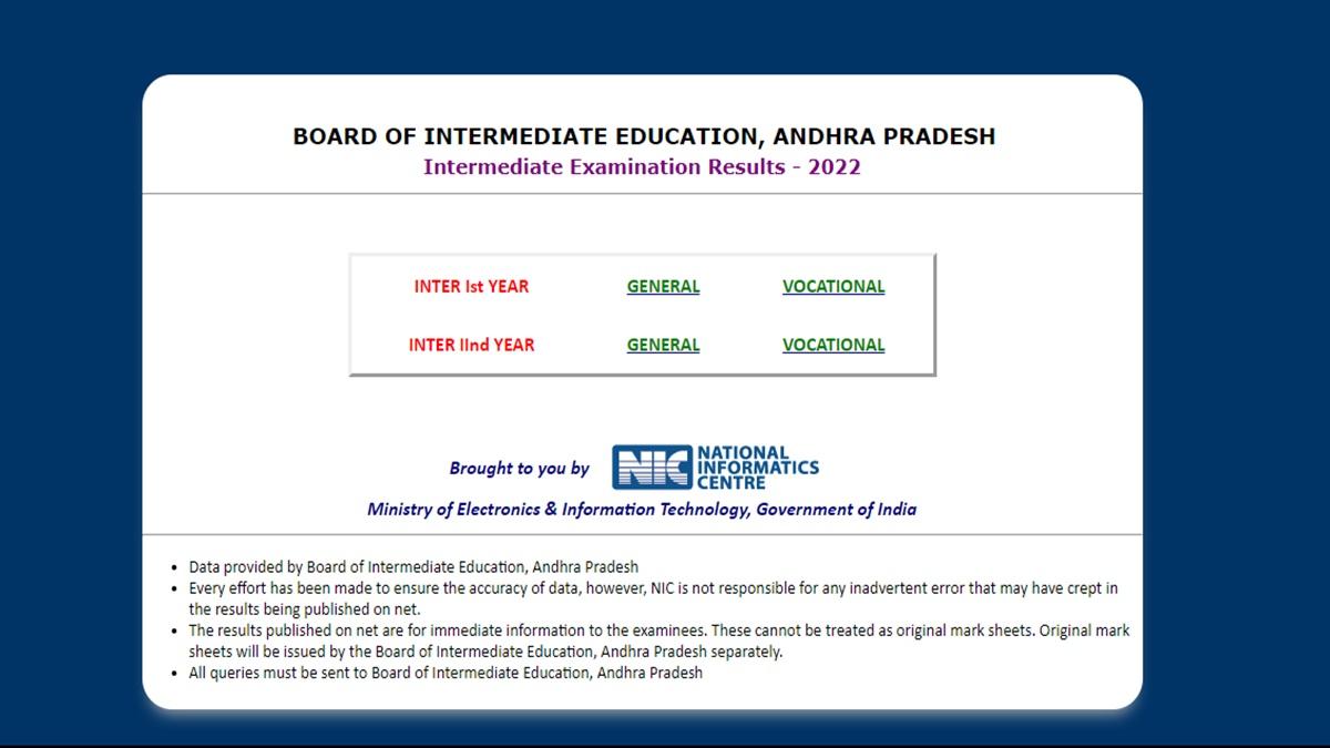 AP Inter 1st, 2nd year Result 2022 Declared at bie.ap.gov.in