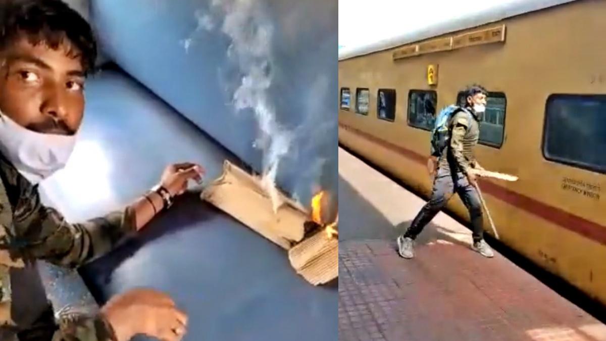 प्रदर्शनकारी को पुलिस ने गिरफ्तार कर लिया है (फ़ोटो- ट्विटर) 