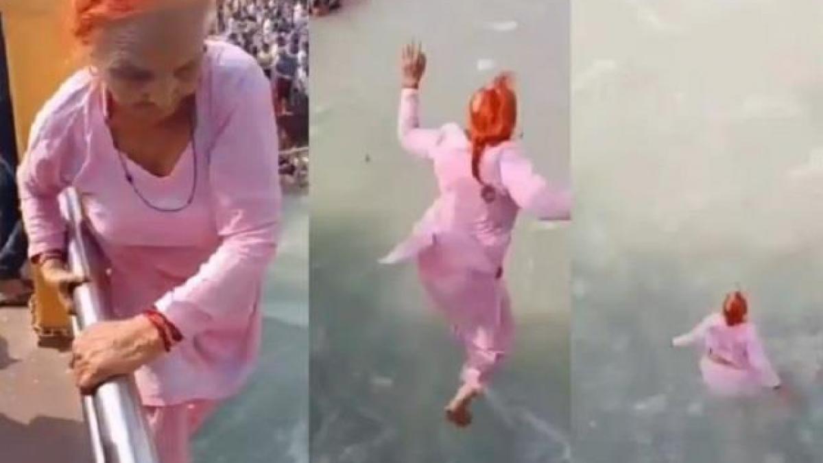 गंगा नदी में छलांग लगातीं दादी
