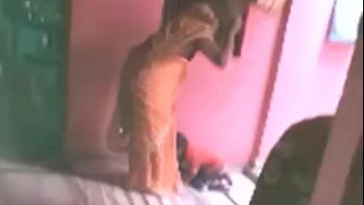 मासूम की पिटाई करती मां