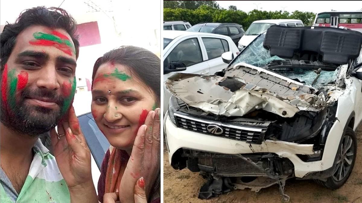 डॉक्टर प्रवीण व्यास बाएं और दाएं दुर्घटनाग्रस्त कार. (फाइल फोटो)