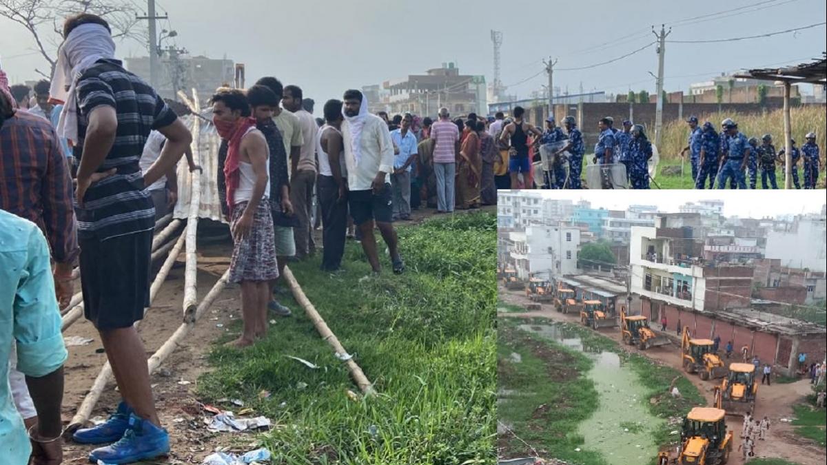 पटना में अतिक्रमण पर चले 10 बुलडोजर, 70 अवैध मकान जमींदोज