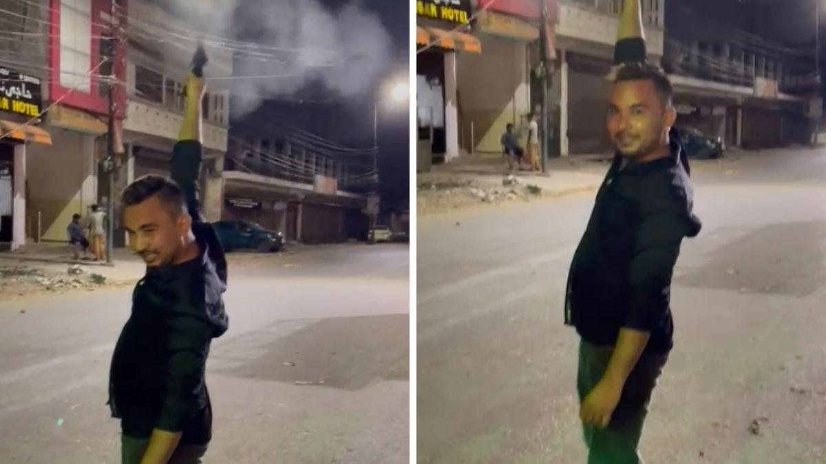 वायरल वीडियो में हवाई फायरिंग करता युवक. (Photo: Video Grab)