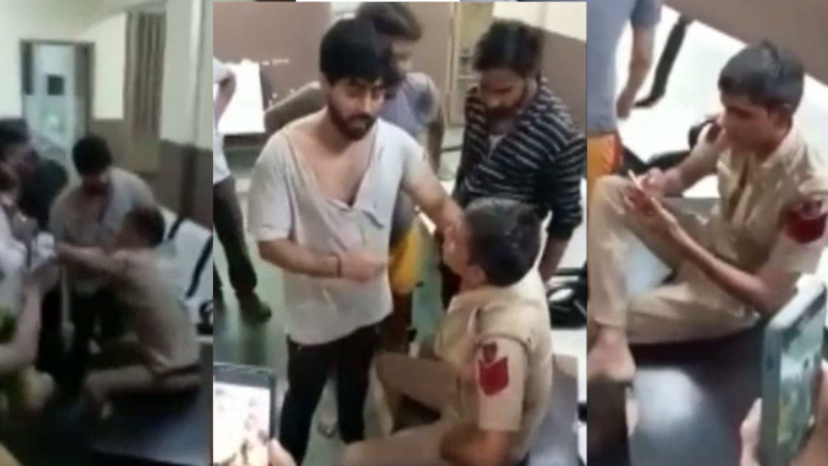सोशल मीडिया पर वायरल पुलिसकर्मी की पिटाई के वीडियो से लिए गए फोटो.